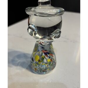 VINTAGE Art Deco Blown Glass Wise Owl Paperweight Multi Color 1970s 3.5" x 2.25"